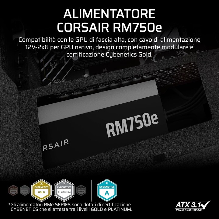 Corsair RM750e 2025 80 Plus Gold 750W ATX 3.1 PCIE 5.1 Modular