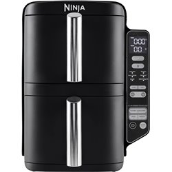 Freidora de aire caliente de doble pila ninja, aerodinámico de 7.6l, canasta doble, 4 niveles de cocina, 2 cajones, 6 funciones 