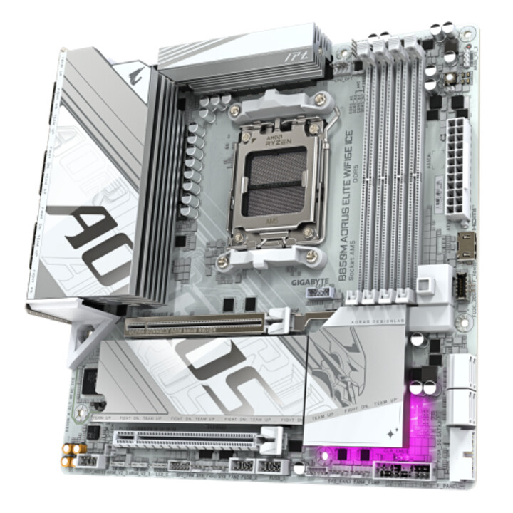 Carte mère Gigabyte B850m Aorus Elite Wifi6e Ice - Processeurs AMD Ryzen série 9000, 12+2+1 phases Vrm numériques, jusqu´à 8