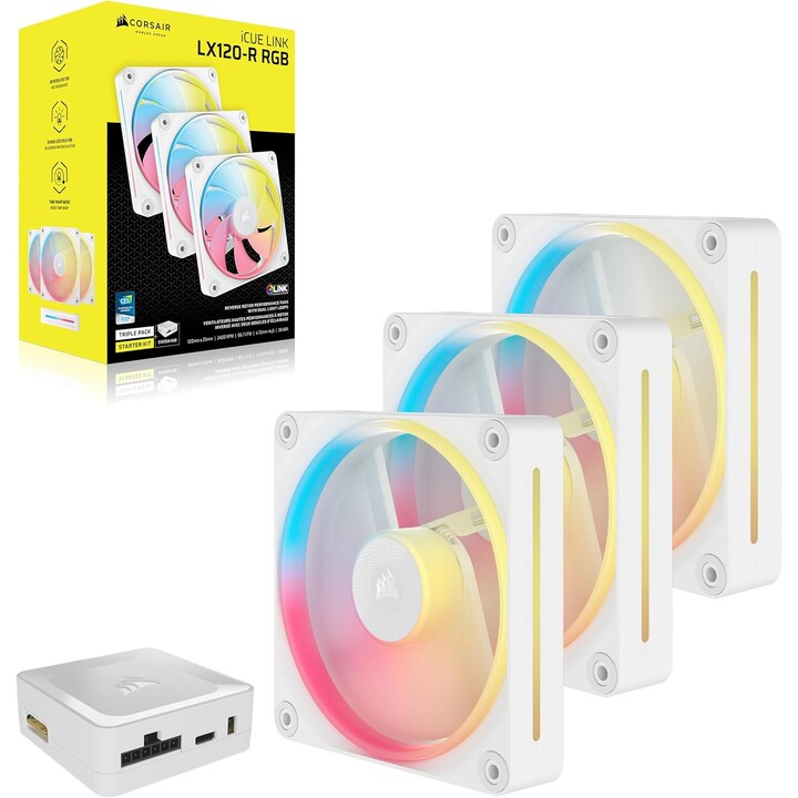 Corsair iCUE LINK LX120-R RGB reverso PWM 120 mm pacote triplo branco