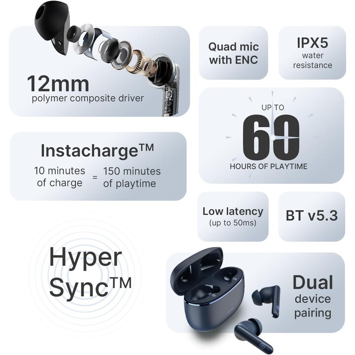 Noise Aura Buds TWS Blau – Bluetooth-Kopfhörer