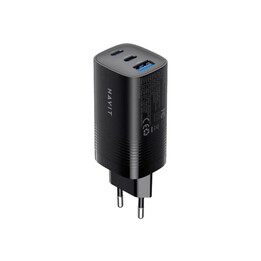 Havit UC20 - Caricabatterie da viaggio a tre porte GaN da 65 W - Nero
