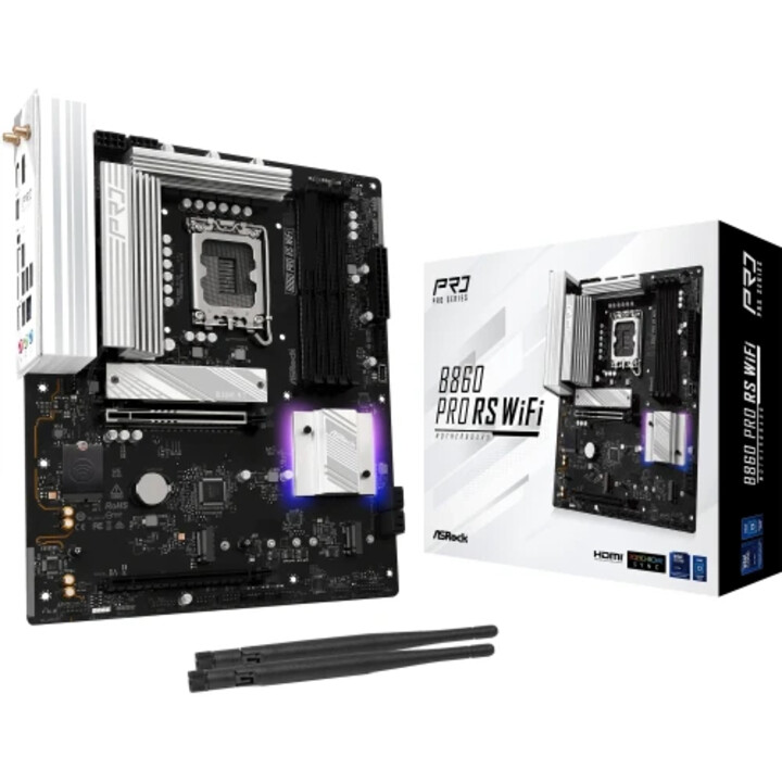 Asrock B860 Pro Rs Wifi-Motherboard, Intel, 1851, B860, 4 DDR5, 256 GB, 1 HDMI + 1 DP, 4 SATA3 + 2 M.2, 2,5 GB LAN, WLAN6e + BT5