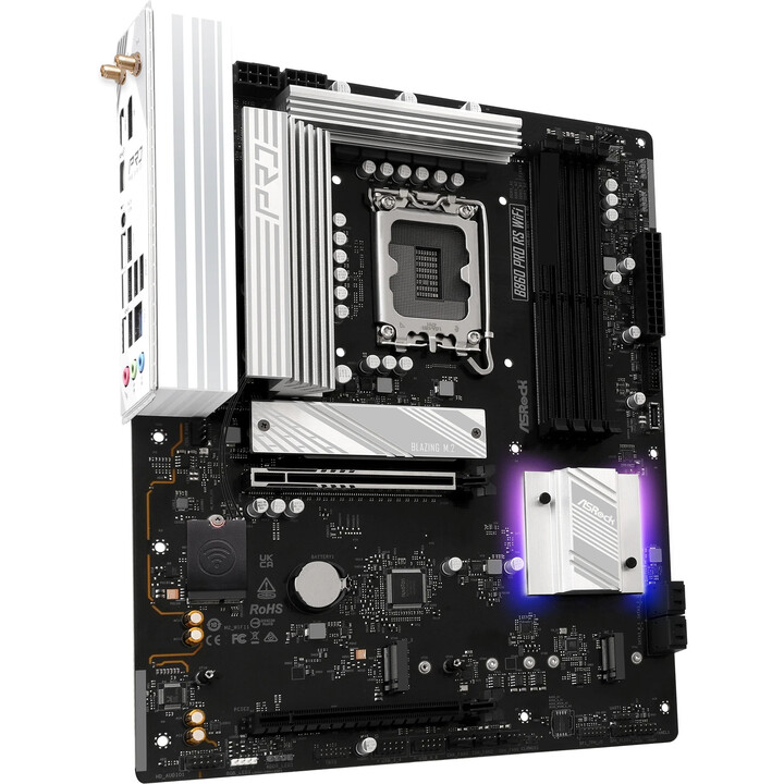 Asrock B860 Pro Rs Wifi-Motherboard, Intel, 1851, B860, 4 DDR5, 256 GB, 1 HDMI + 1 DP, 4 SATA3 + 2 M.2, 2,5 GB LAN, WLAN6e + BT5