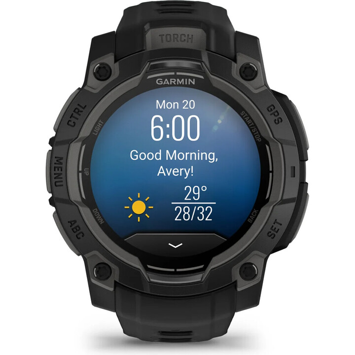 Garmin Instinct 3, smartwatch GPS, display AMOLED da 45 mm, monitoraggio della salute, torcia a LED, fino a 18 giorni, nero