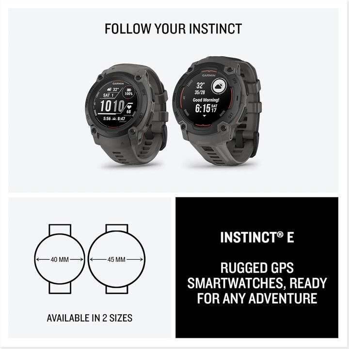 Garmin Instinct E, GPS Smartwatch, 40 mm, wasserfest, integrierte Sport-Apps, Schwarz