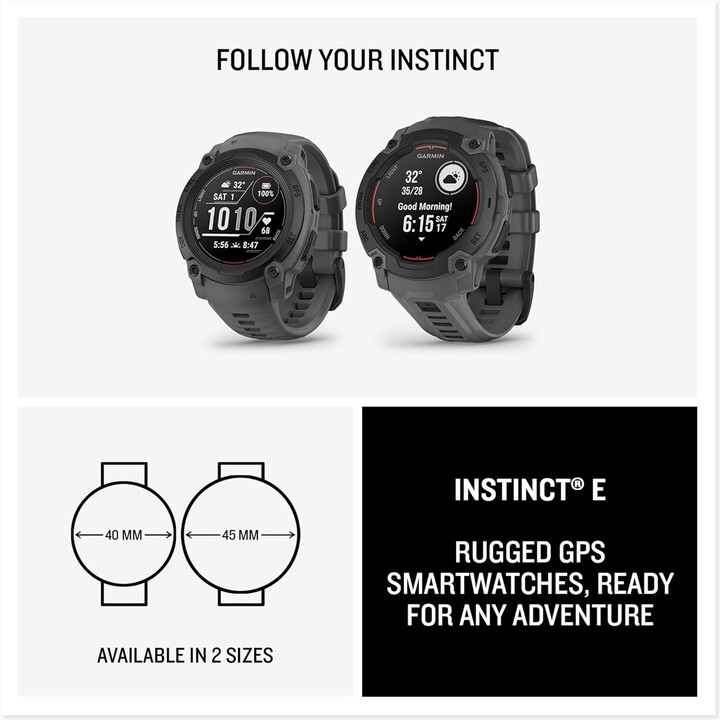 Garmin Instinct E, GPS Smartwatch, 45 mm, wasserfest, integrierte Sport-Apps, schwarz
