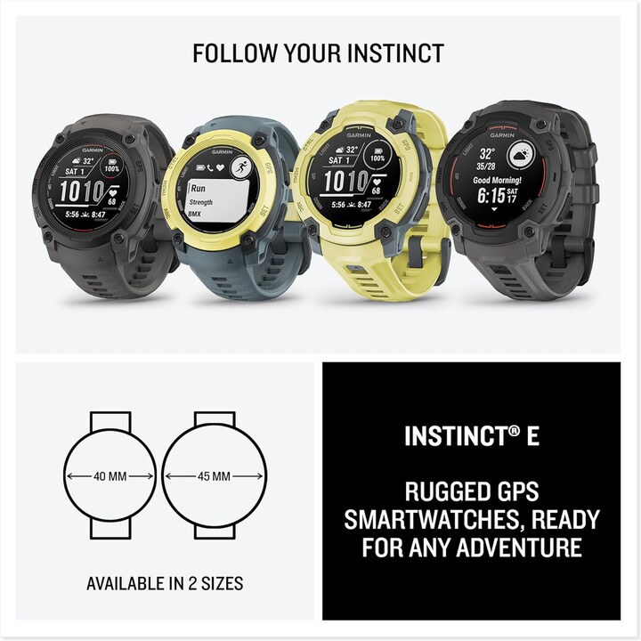 Garmin Instinct E, smartwatch GPS, 45 mm, resistenti all'acqua, app sportive integrate, giallo