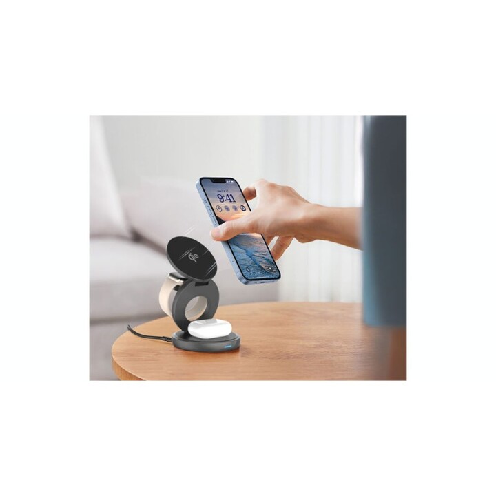 Estación de carga inalámbrica Qi2 Twist 3 en 1 para iPhone (15 W), AppleWatch (2,5 W) y AirPods (5 W), con certificación Qi2, al