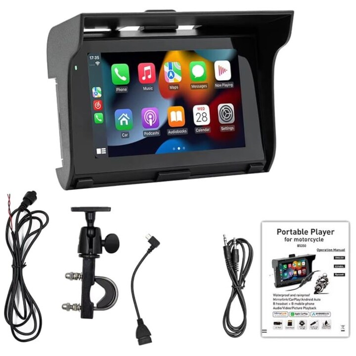 Pantalla táctil universal SWM B5350 5 pulgadas Carplay/Android Auto Inalámbrico Negro - Reproductor multimedia para motocicleta