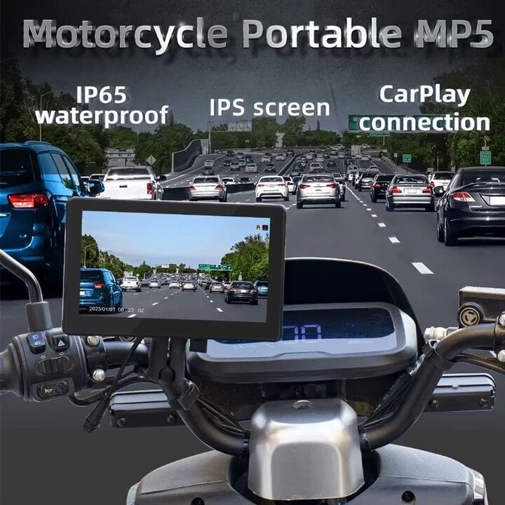 Pantalla táctil universal SWM B5351 7 pulgadas Carplay/Android Auto inalámbrico Negro - Reproductor multimedia para motocicleta