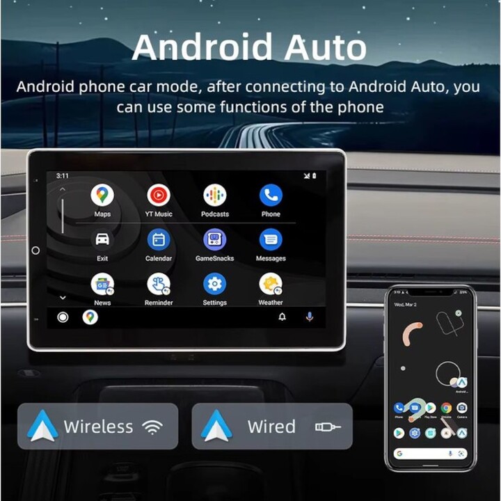 Autorradio 1 DIN SWM YT-9930L 10.1 pulgadas Bluetooth/Carplay Inalámbrico USB Negro