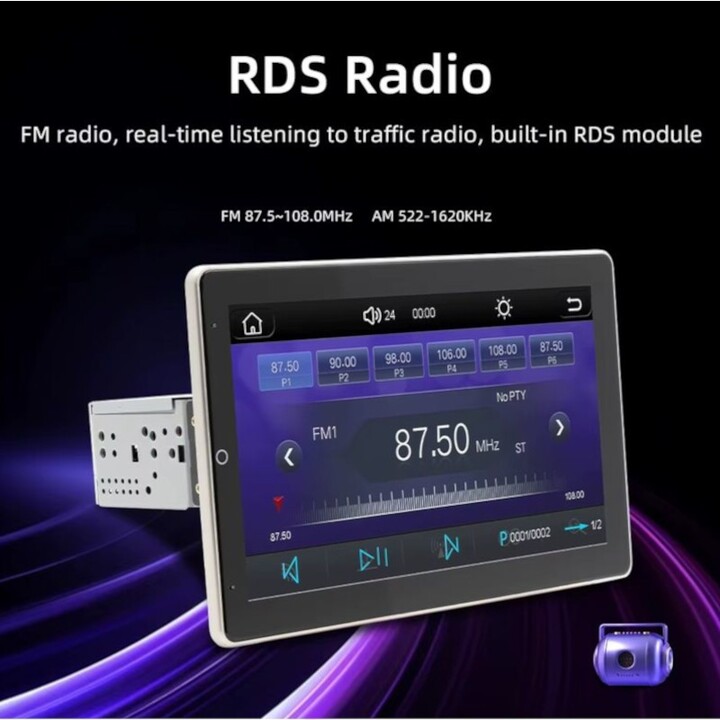 Autorrádio 1 DIN SWM YT-9930L 10.1 polegadas Bluetooth/Carplay Sem Fio USB Preto