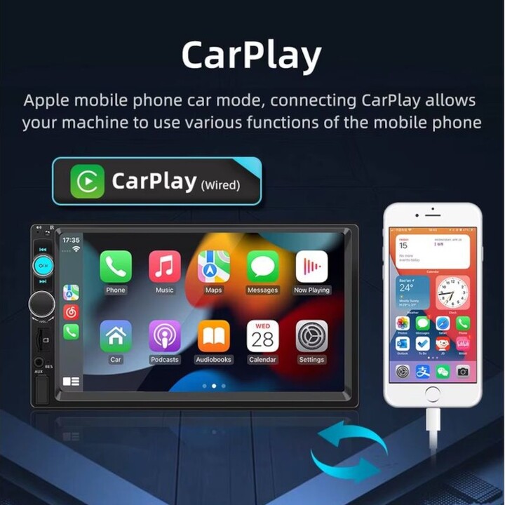 Autorrádio 2 DIN SWM F7010C 7 polegadas Bluetooth/Carplay USB Preto