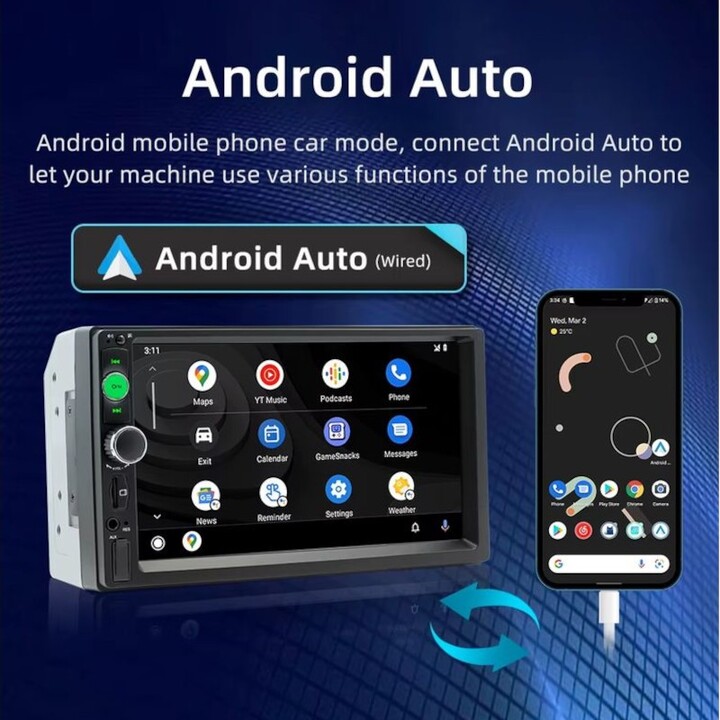 Autorrádio 2 DIN SWM F7010C 7 polegadas Bluetooth/Carplay USB Preto