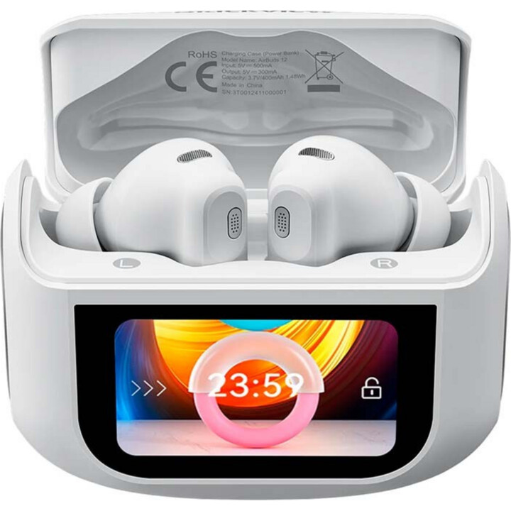 Blackview Airbuds 12 IPX7 Wireless Headphones and Case with LED Screen White