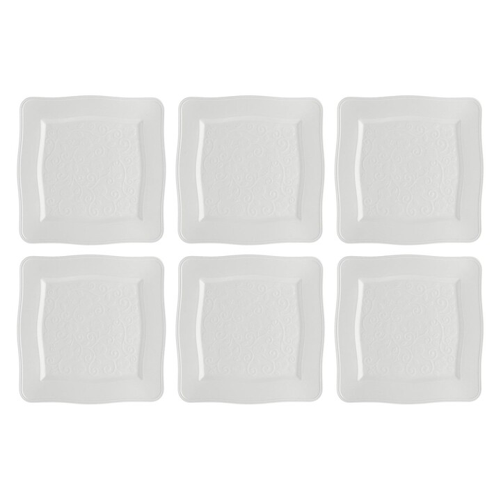 Set of 6 Square Plates Florentina - White, 26.5 cm