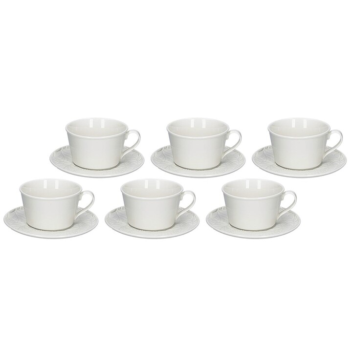 Conjunto de 6 xícaras de chá Bosco com pires - Branco, 180 ml