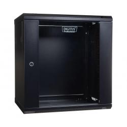 Wall-mounted network cabinet 19" 12U rack 600x450, door glass, black, not folded, 60kg
