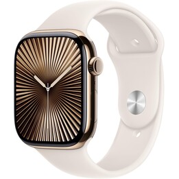 Apple Watch Series 10 GPS cellulaire 46 mm, étui en titane en or et sangle sportive en étoile polaire - taille m / L