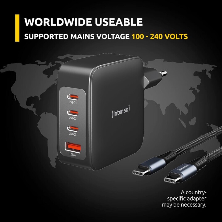 Intenso W140A3C GaN Ladegerät 3xUSB-C und USB-A Schwarz