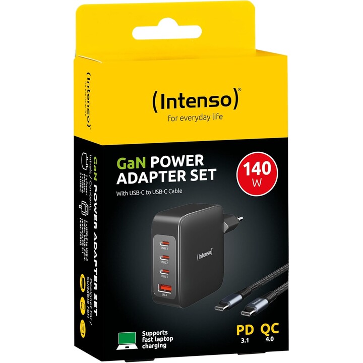 Intenso W140A3C GaN Ladegerät 3xUSB-C und USB-A Schwarz
