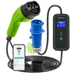 Qoltec Mobile EV Car Charger Adjustable 2in1 Type2 | 7kW | 230V | EEC 3 PIN | Wi-fi| LCD | Portable | Wallbox | 5m