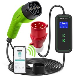 Caricabatterie per veicoli elettrici mobile regolabile 2 in 1 Qoltec 52478 di tipo 2 | Potenza nominale: 11 kW | CEE 5 PIN | Con