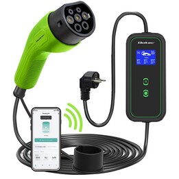 Qoltec Mobiles EV-Autoladegerät Einstellbar 2in1 Typ2 | 3,5 kW | 230V | Wi-Fi | LCD-Anzeige | Tragbar | Wallbox | 5m
