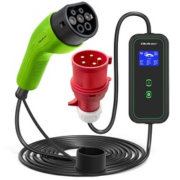 Qoltec Mobiles EV-Autoladegerät Einstellbar 2in1 Typ2 | 11kW | CEE 5 PIN | LCD-Anzeige | 3 Phasen | Tragbar | Wallbox | 5m