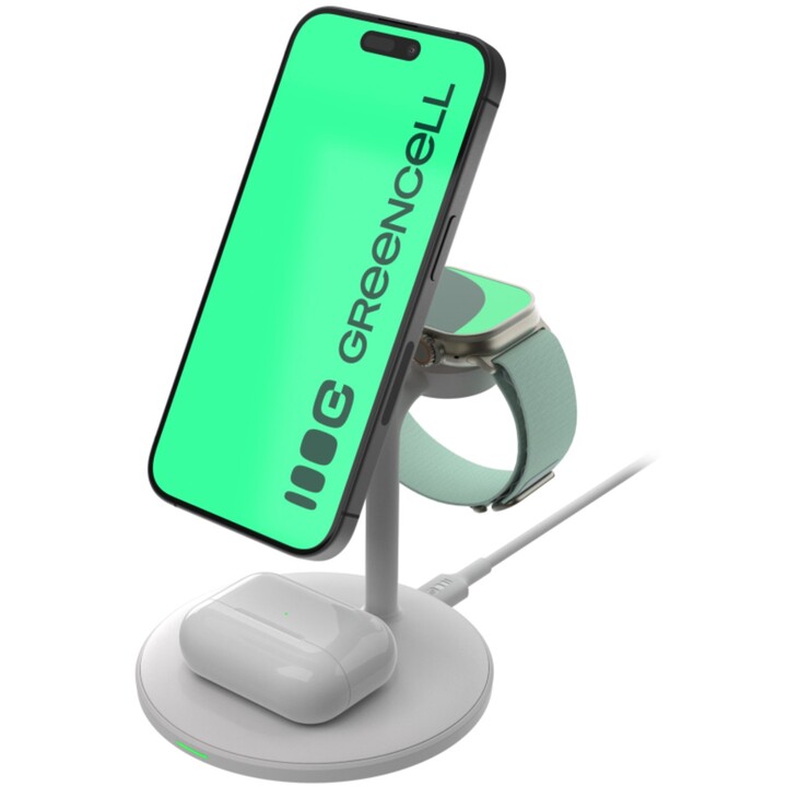 Greencell MagScape 3-in-1 MagSafe Wireless Charger for iPhone, Apple Watch and AirPods White