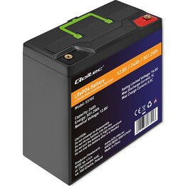 Qoltec 53702 Batterie LiFePO4 au lithium fer phosphate | 12,8 V | 24Ah | 307,2 Wh | GTC