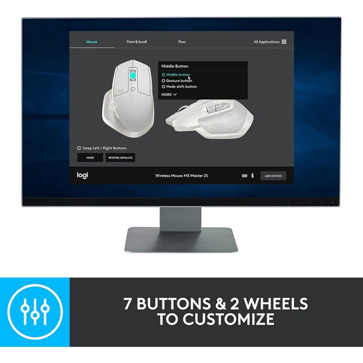 Logitech MX Master 2S, Bluetooth Edition Wireless Mouse, desplazamiento hiper-rápido, recargable, conecta hasta 3, Graphite