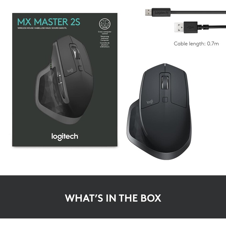 Logitech MX Master 2S, Bluetooth Edition Wireless Mouse, desplazamiento hiper-rápido, recargable, conecta hasta 3, Graphite