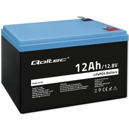 Qoltec LifePO4 Lithium -Eisen -Phosphat -Batterie, 12,8 V, 12AH, 153,6WH, BMS
