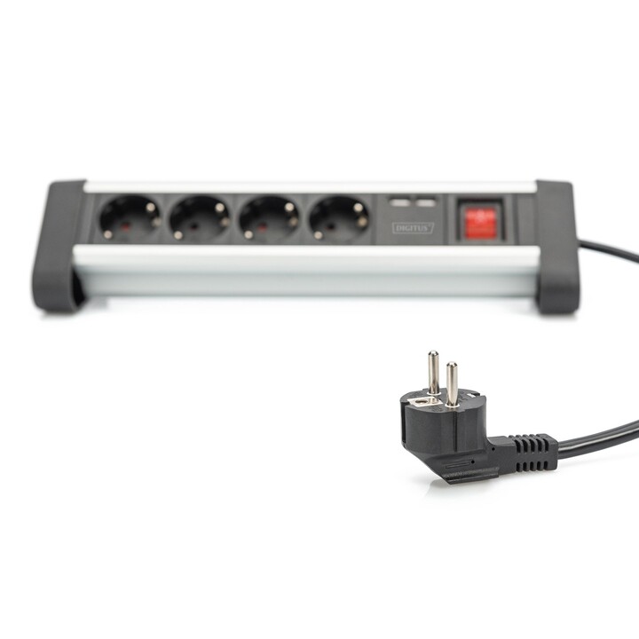 Digitus Regleta de alimentación de oficina de 4 tomas con 2 puertos USB