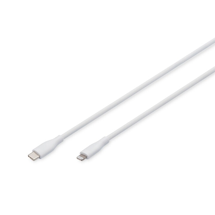 Digitus Silicone Lightning Cable, USB-C - Lightning, 1 m, white