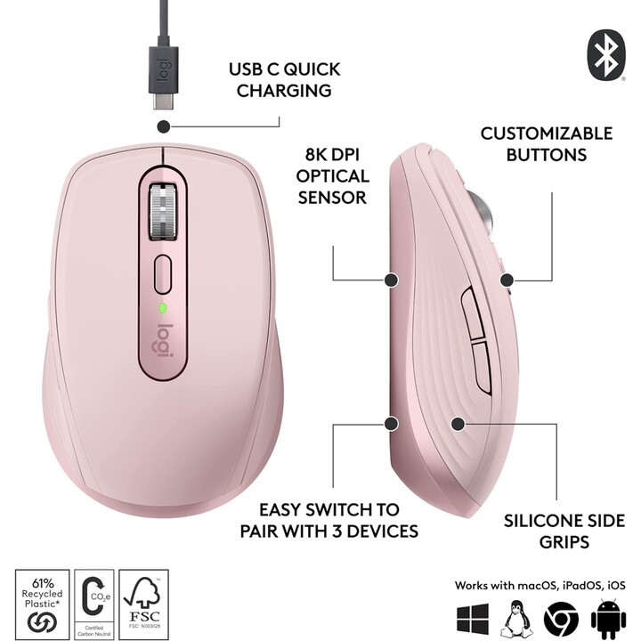 MOUSE USB OTTICO WRL MX 3S/ROSA 910-006931 LOGITECH