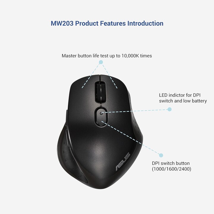 MOUSE BLUETH USB OTTICO MW203/NERO 90XB06C0-BMU000 ASUS