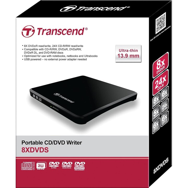 Transcend TS8XDVDS-K gravador DVD portátil extra fino USB 2.0 preto