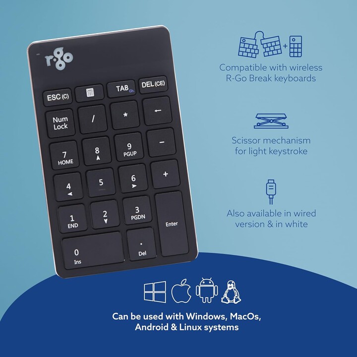 TASTIERA WRL NUMPAD BREAK/NERO RGOCONMWLBL R-GO TOOLS