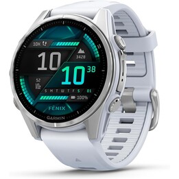 Garmin Fenix ​​8-43 mm, reloj inteligente GPS MultiSport premium AMOLED, batería de larga duración, plata con banda Whitestone