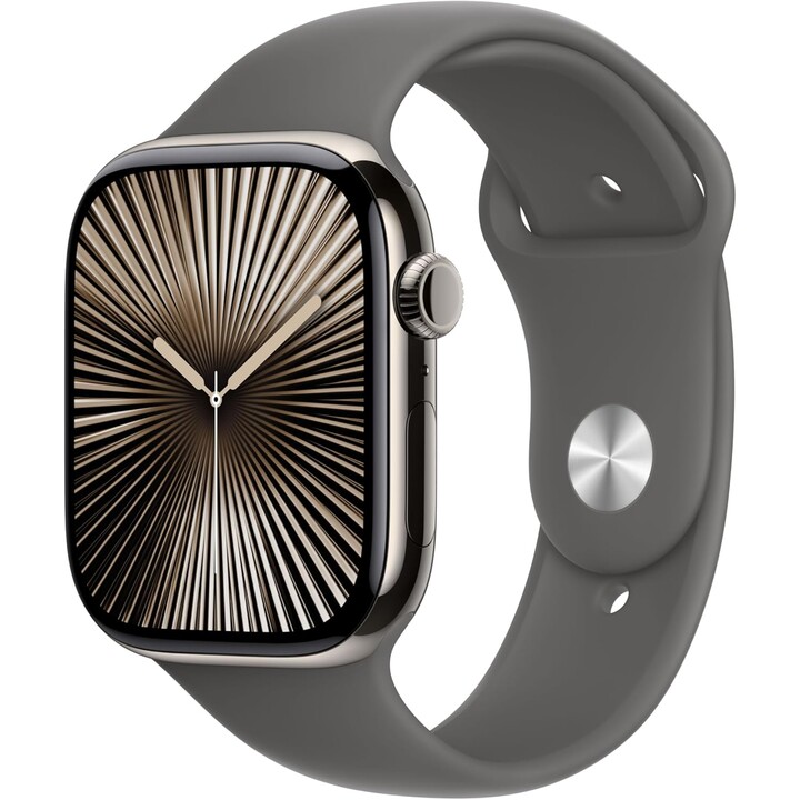 Apple Watch Series 10 GPS Cellular 46mm Caja de titanio natural y correa deportiva gris piedra - Talla S/M
