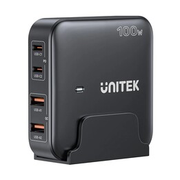 Carregador de rede GaN - Unitek P1229ABK01-EU | 100 W 2x USB-C 2x USB-A