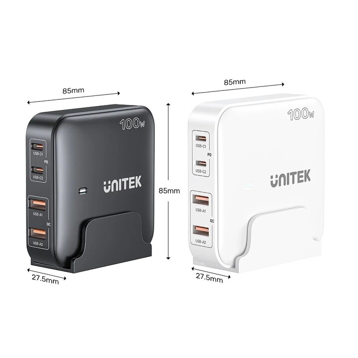 Carregador de rede GaN - Unitek P1229ABK01-EU | 100 W 2x USB-C 2x USB-A