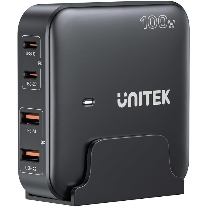 Carregador de rede GaN - Unitek P1229ABK01-EU | 100 W 2x USB-C 2x USB-A