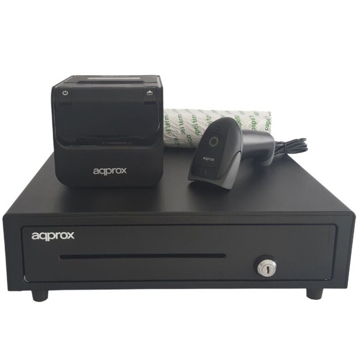 Pack for TPV Approx appPOSPACK4180-2D/ Cash Drawer + Thermal Ticket Printer + Code Reader + Thermal Rolls