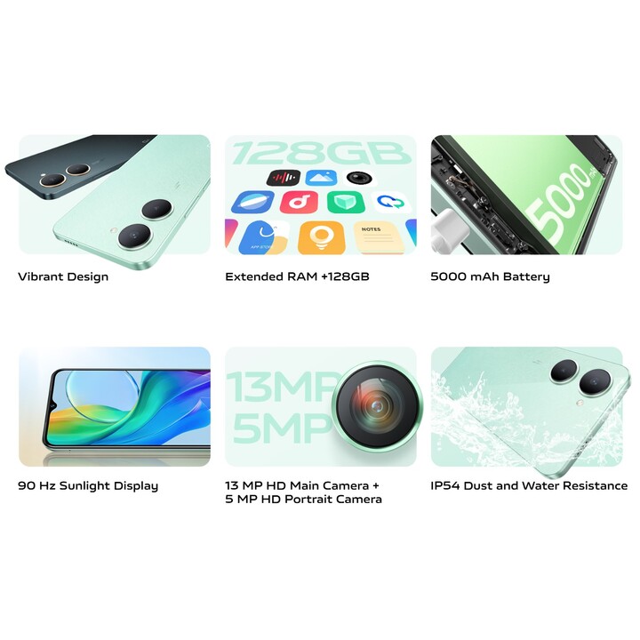 Vivo y03, 4GB 128GB, 6,56 LCD -Smartphone, MediaTek Helio G85, 5000mah, Edelsteingrün