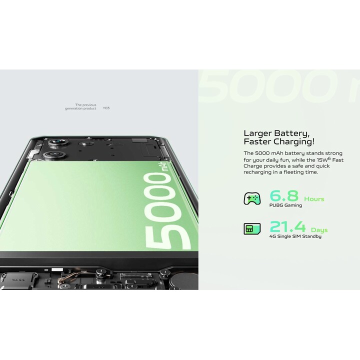 Vivo Y03, 4 Go 128 Go, 6,56 Smartphone LCD, MediaTek Helio G85, 5000mAh, Gemme vert