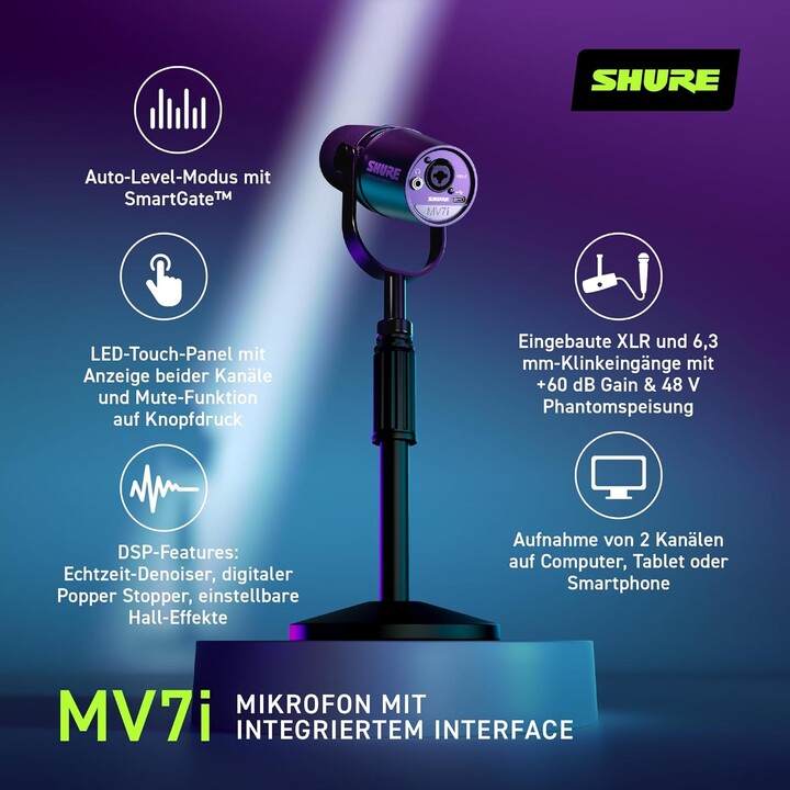 Shure MV7I - micrófono e interfaz inteligentes